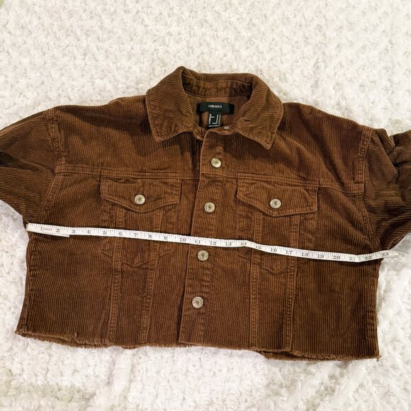 FOREVER21 Jacket Womens M Corduroy Frayed Cropped Button Front Brown - Picture 10 of 14